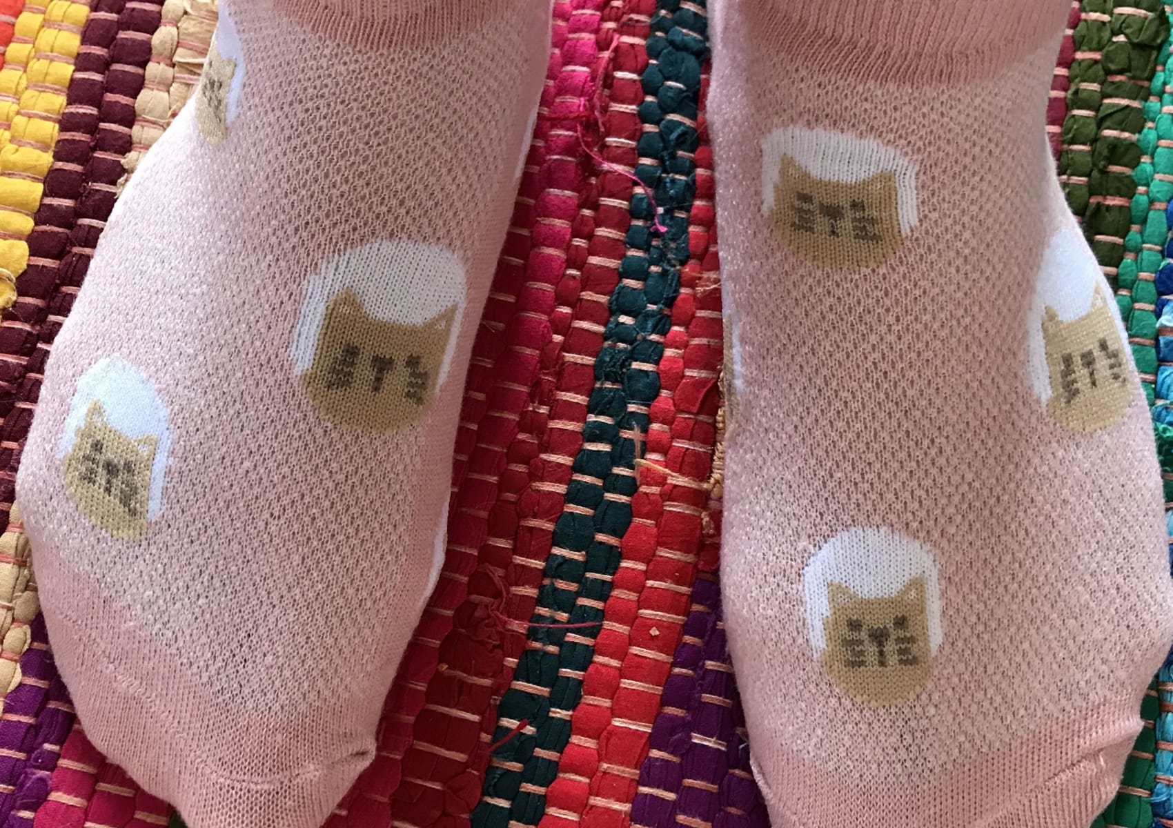 Pale pink shortie  socks with cute brown cat face