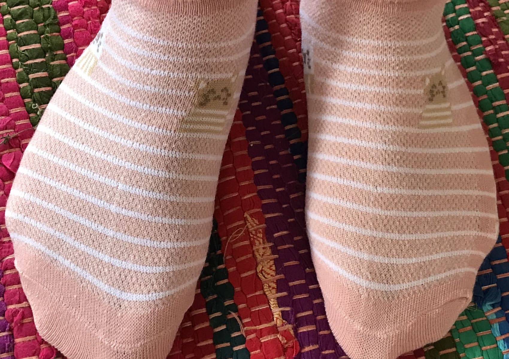 Pale pink striped shortie socks with cute stripy cats