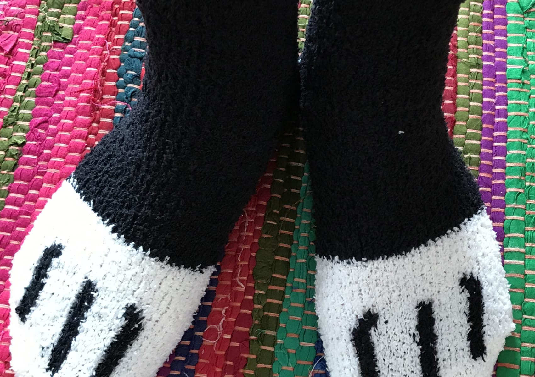 Fun cosy cat paw sock black tuxedo style with white paws