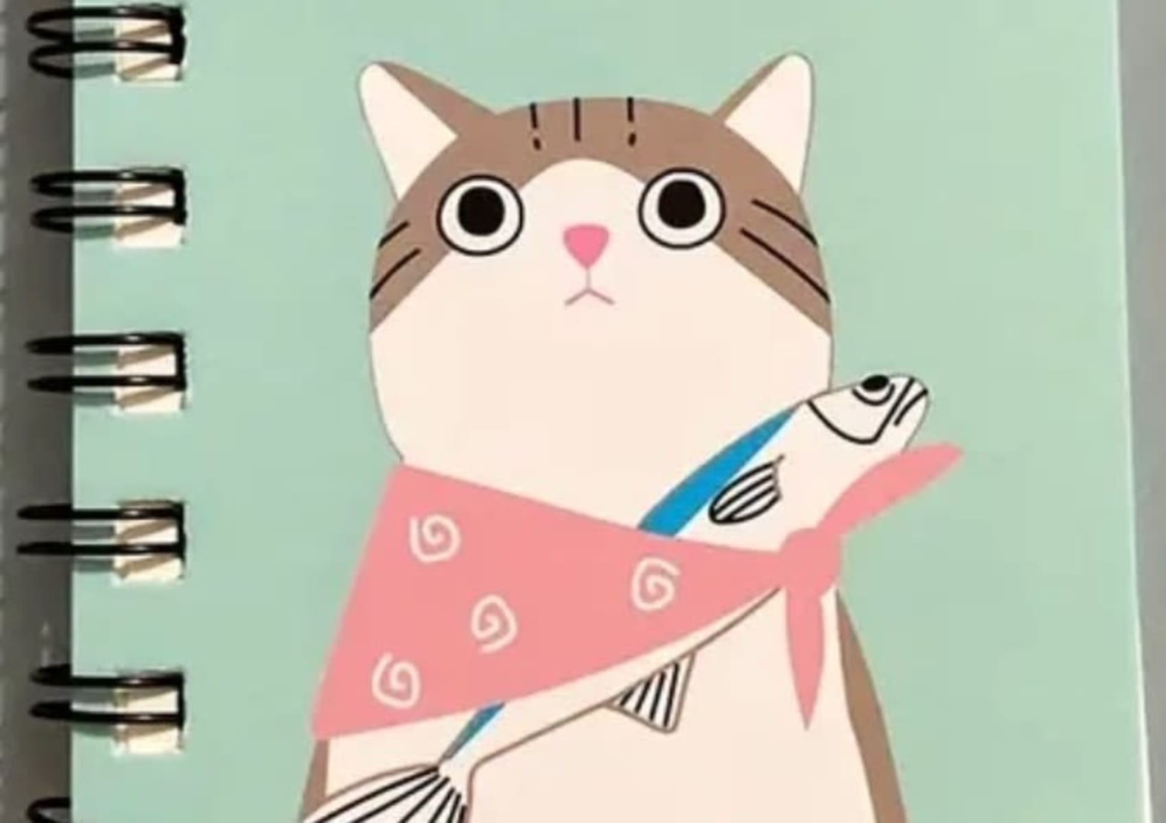 Handbag sized note book with cat and fish