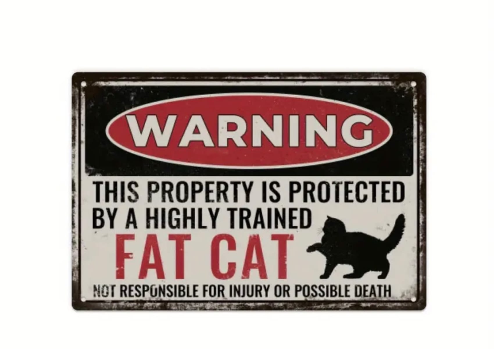 Metal ornamental sign Warning - FAT CAT