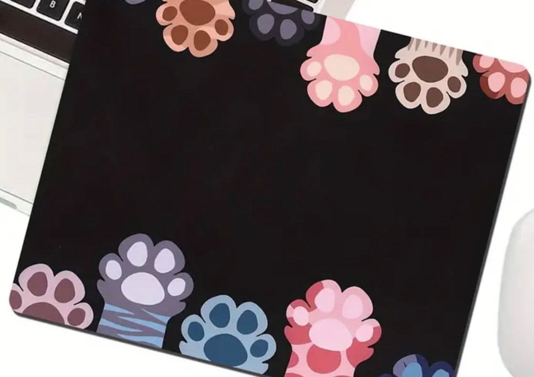 Fun cat paw mousemat black and bright colours