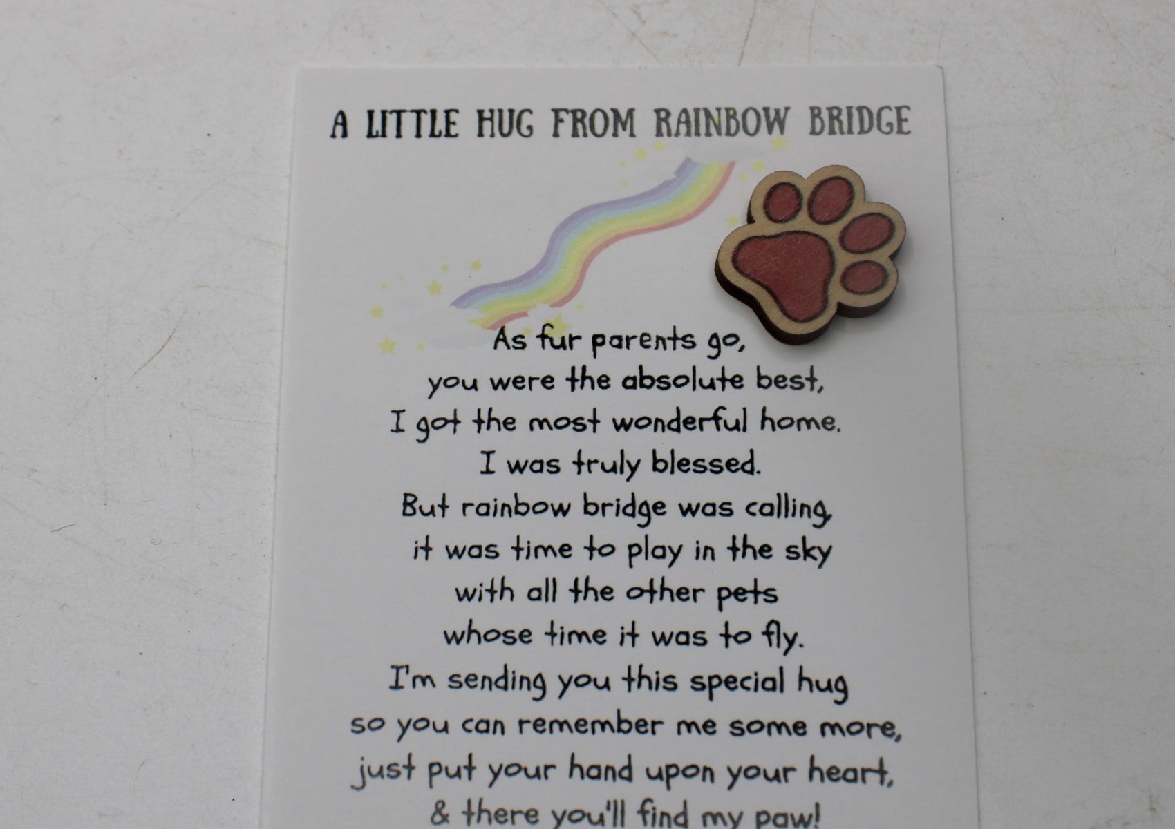 A Little Hug From Rainbow Bridge Pocket Card Paw & Message