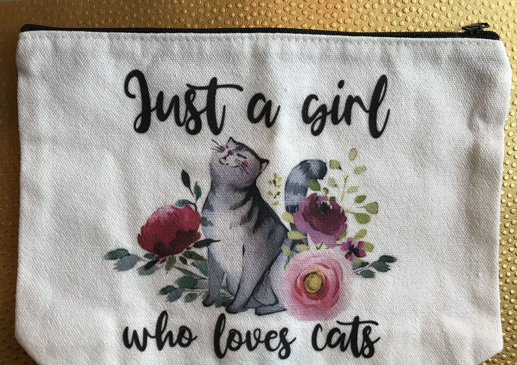 Canvas make up bag - just a girl who loves cats