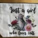 canvas make up toiletries bag Grey tabby cat sniffing flowers at Yorkshire Cat Rescue